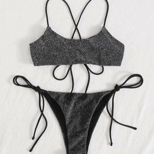 NEW SHEIN Glitter Tie Side Bikini Swimsuit